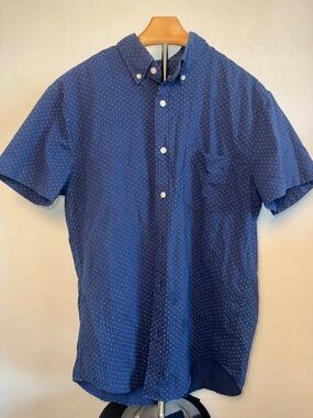 J Crew Short-Sleeve Navy  Micro Polka Dot Button-Down Shirt